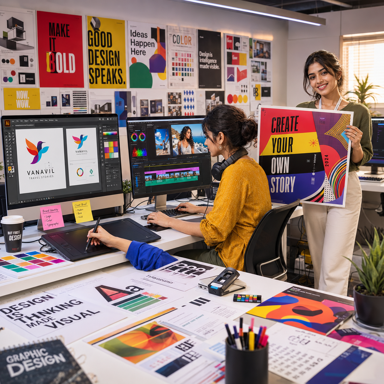 students learning Graphic & Video editing course at the creative academy for design